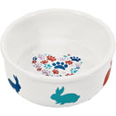 Konijnen eetbak steen wit met pastel print, 11 cm. - Dierplezier.nl