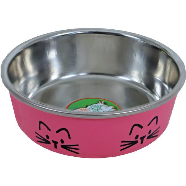 Katteneetbak RVS kattenkop 11 cm, roze. - Dierplezier.nl