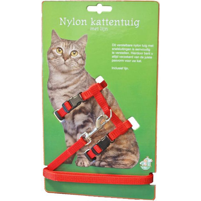 Boon Volwassen Nylon kattentuig met lijn, rood. - Dierplezier.nl