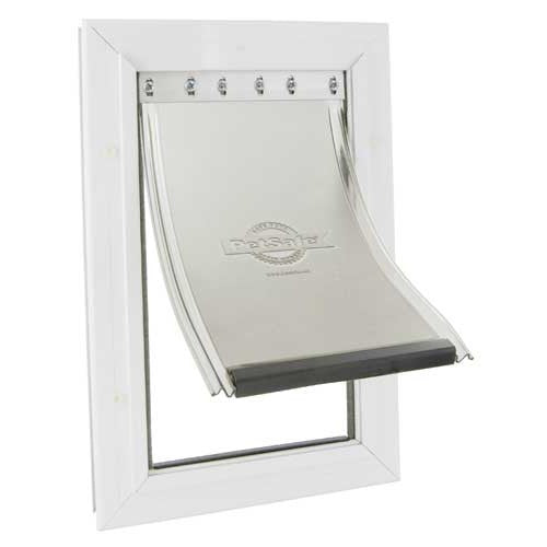 Petsafe aluminium hondendeur nr. 660 'XL', wit/transparant. Maximale schouderbreedte 349 mm. - Dierplezier.nl