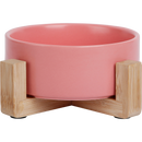 Honden/Katten voer/water bakken Jack vanilla Honden/katten Keramische voerbak Roze met bamboe standaard