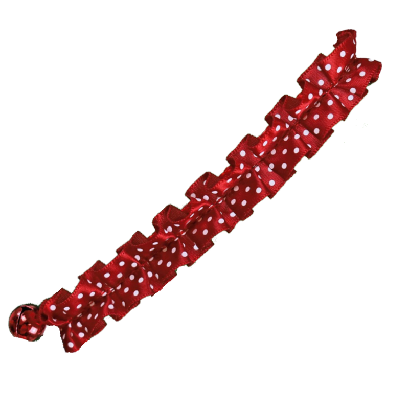 Katten halsbanden  Volwassen Boon Kattenhalsband nylon met ruche stip, Zwart of Rood